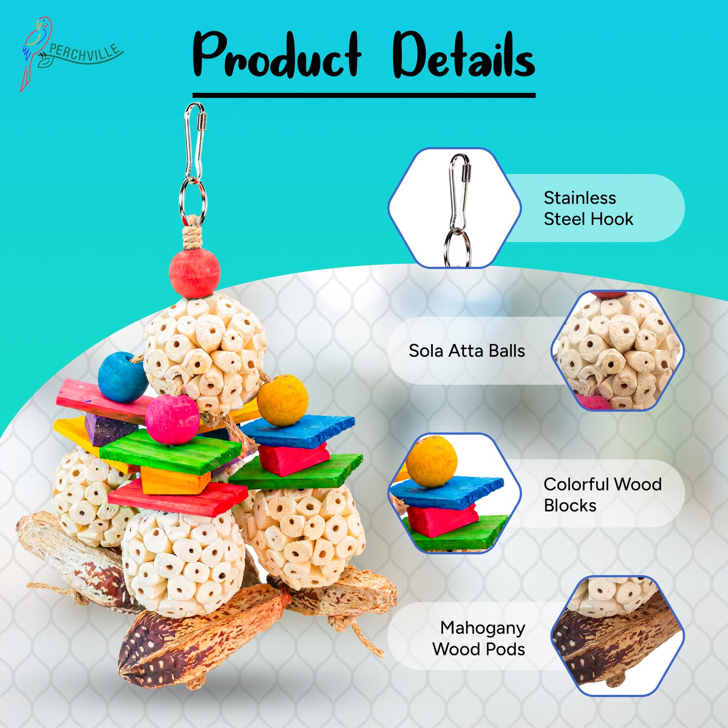 Perchville Sola Ball Toy with Mahogony & Balsa Wood