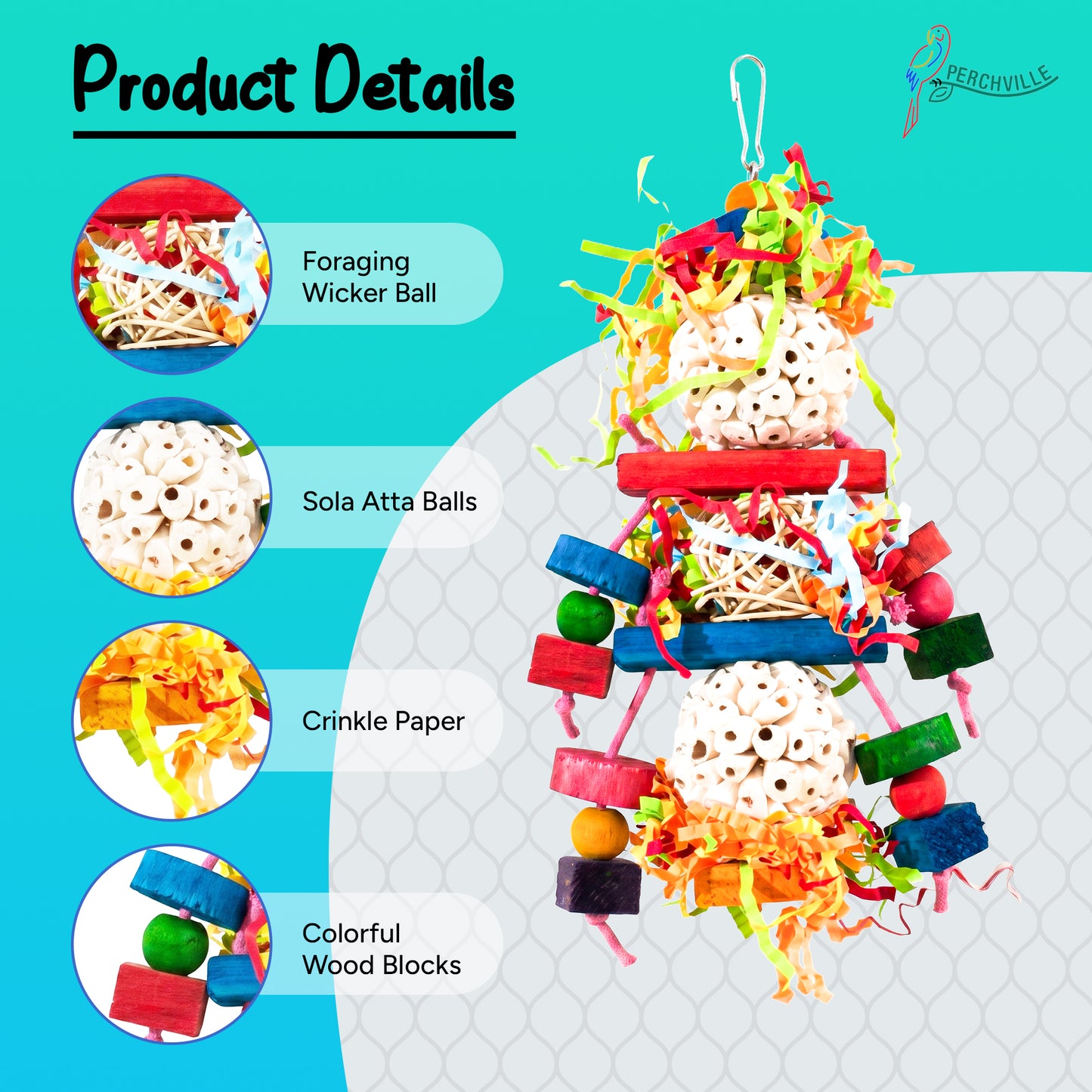 Perchville Sola Ball Toy with whicker Ball & Balsa Wood