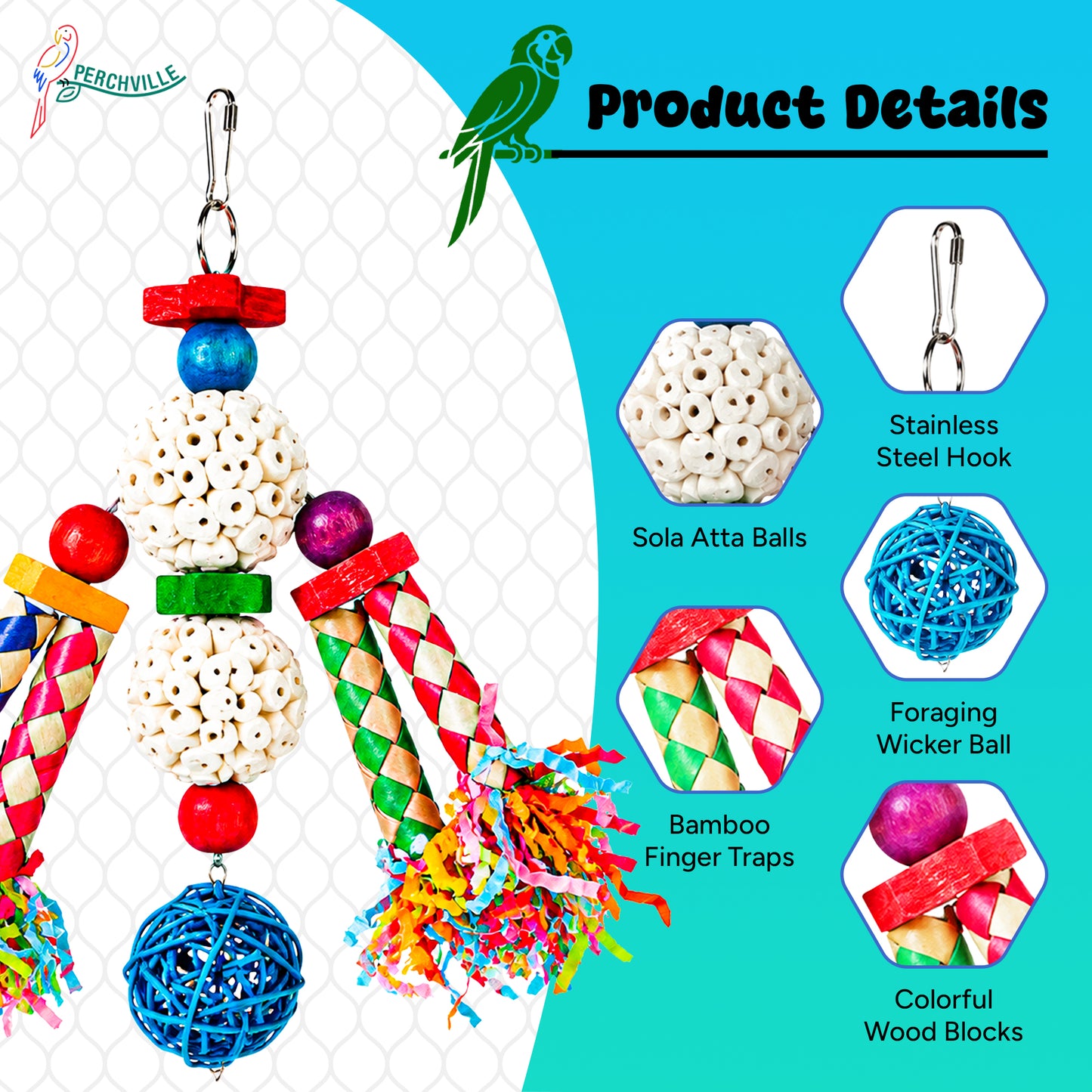 Perchville Sola Ball Toy with Finger Locks & a Blue Ball