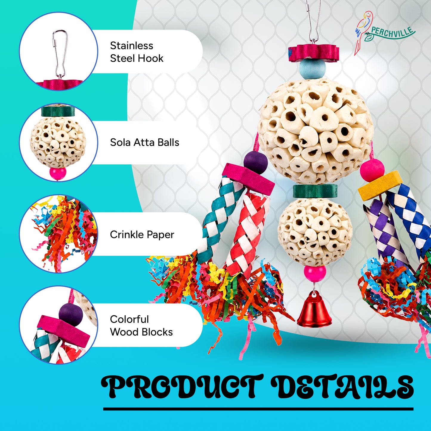 Perchville Sola Ball Toy with Finger Locks & Bell