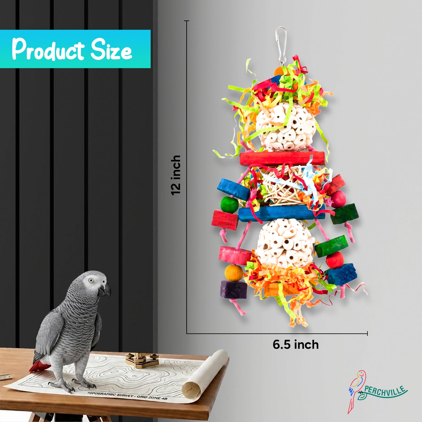 Perchville Sola Ball Toy with whicker Ball & Balsa Wood