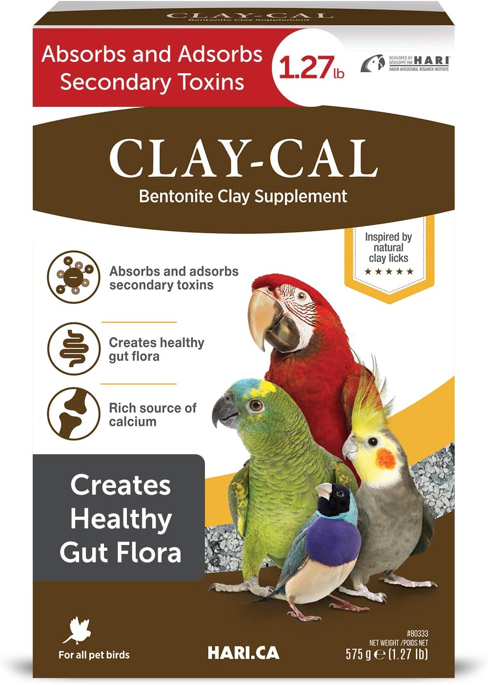 HARI  Clay-Cal Bentonite Clay Supplement for Birds- 575 g (1.27 lb)