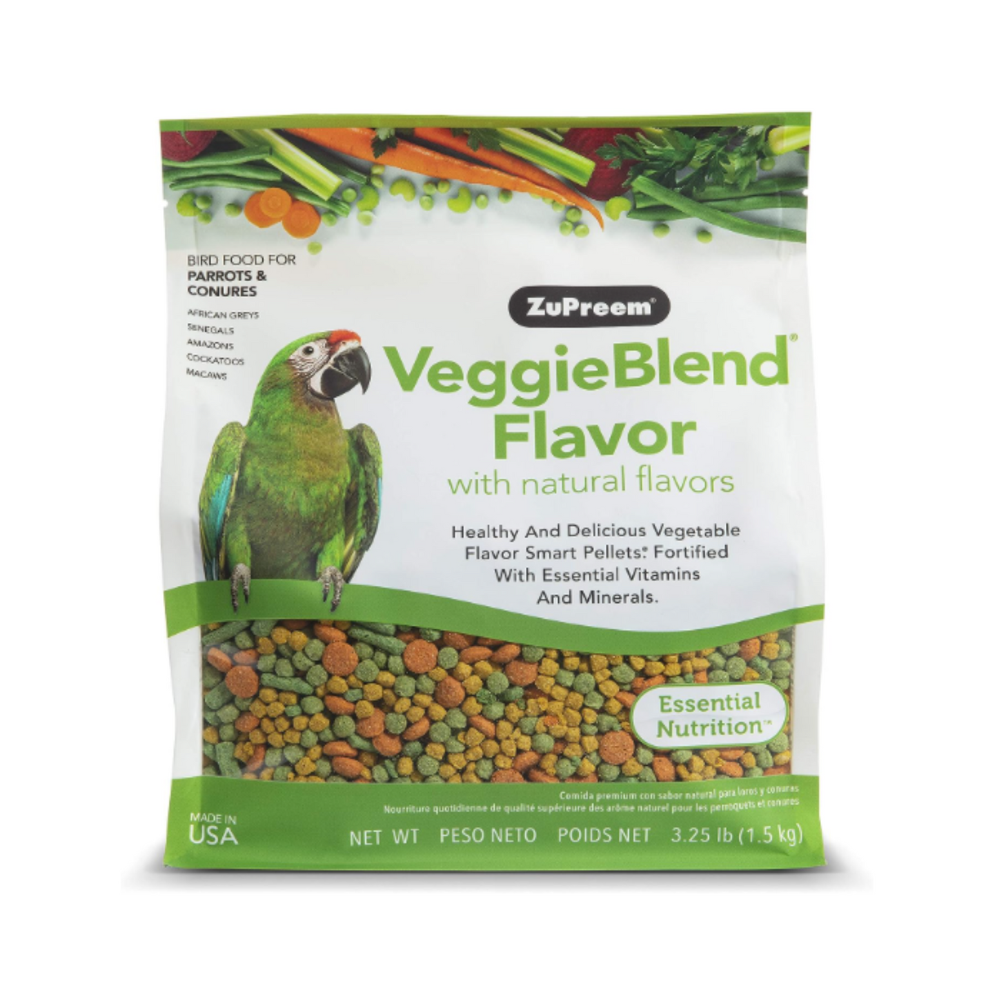 ZuPreem VeggieBlend 86030 Smart Pellets Bird Food for Parrots & Conures 3.25lbs