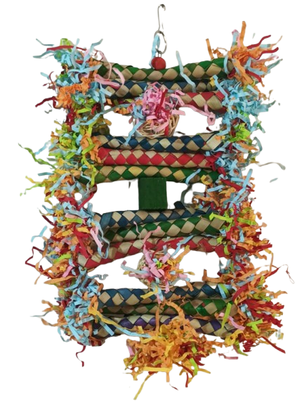 Perchville Bird Foraging Wall Toy Colorful Shredder Climbing Mat With Woven Bamboo For Cockatiels Conure Parakeets Lovebird