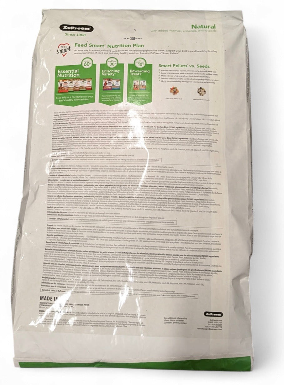 Zupreme True Harvest Natural Bird Food Large Parrots 20lb